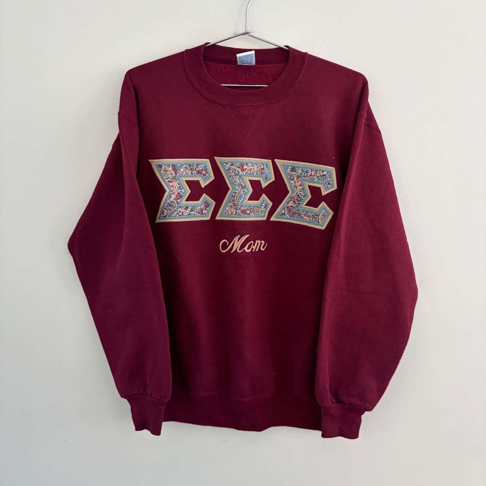 Vintage Russell Athletic Sigma Sigma Sigma Mom Sweatshirt Maroon Large